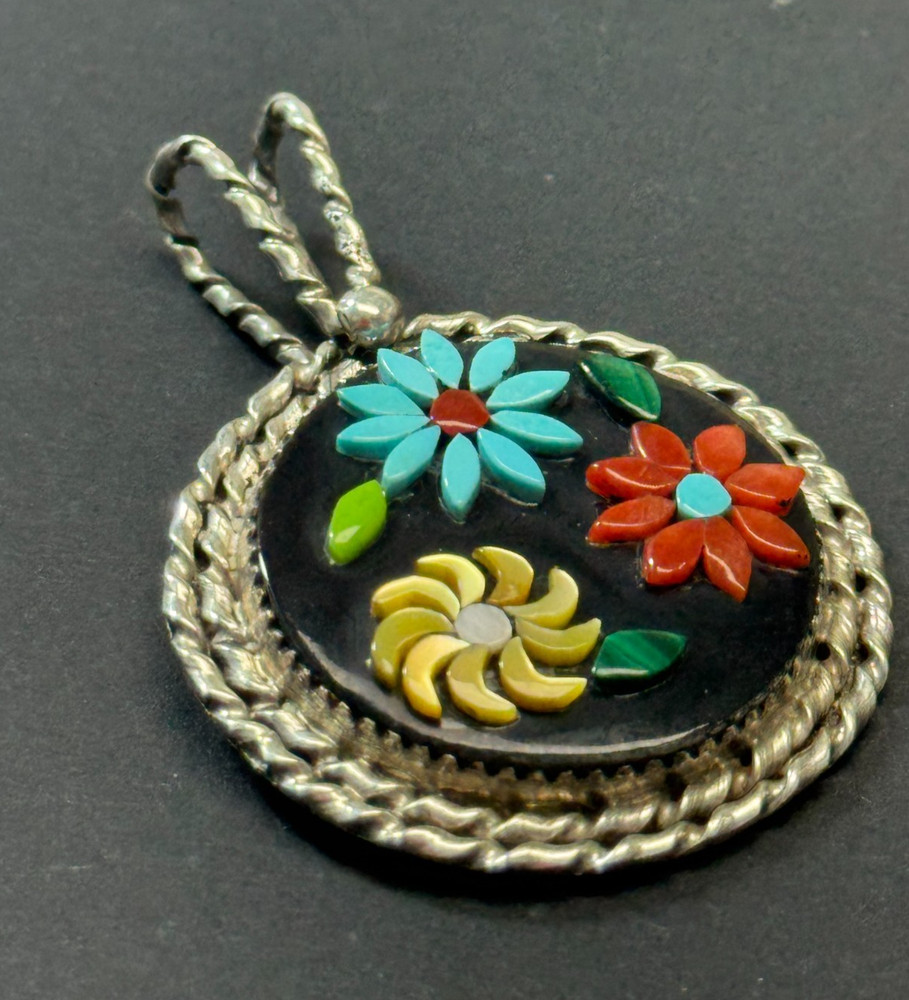 ZUNI CARRIE LALIO STERLING SILVER MULTI STONE PENDANT