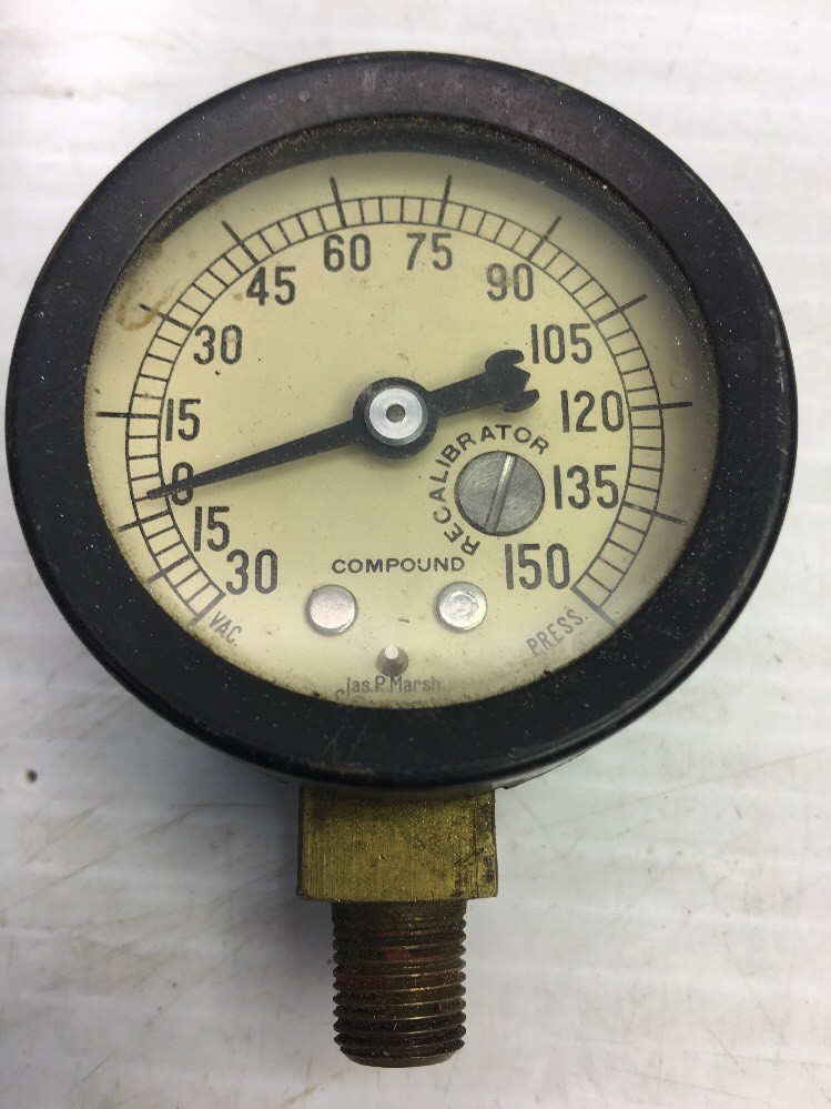 VINTAGE JAS P. MARSH COMPOUND GAUGE-VACUUM/PRESSURE-GREAT SHAPE!!