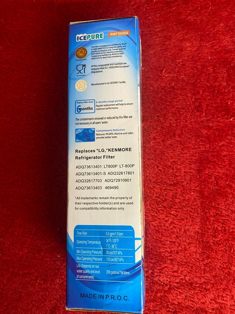 New in Pkg Ice Pure RWF3500A Filter Replacement for LG Kenmore