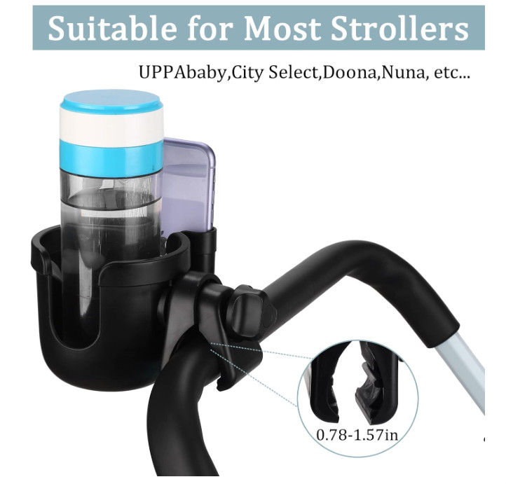 Suranew Universal Stroller Cup Holder, Adjustable Drink Holder with Phone Holder