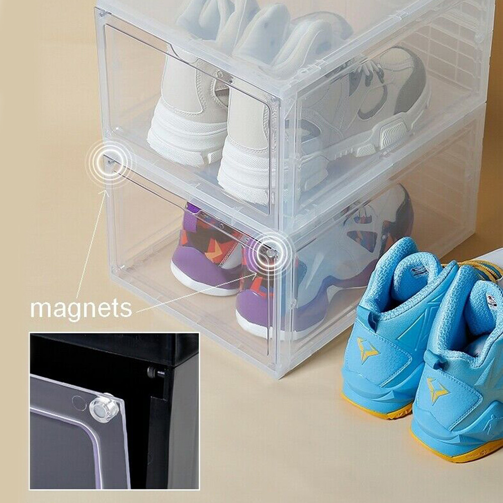 4/8/12pcs Magnetic Stackable Shoe Box Storage Sneaker Display Container, Clear
