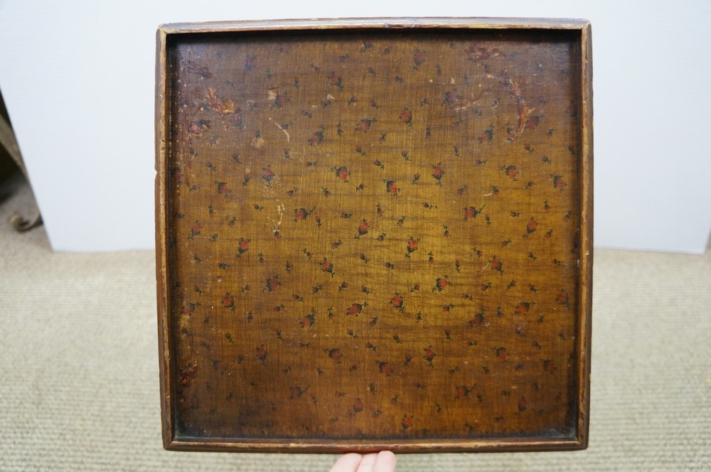 Mid Century Walnut Floral Rose Tea Side Table w Pull Out Tray 19"