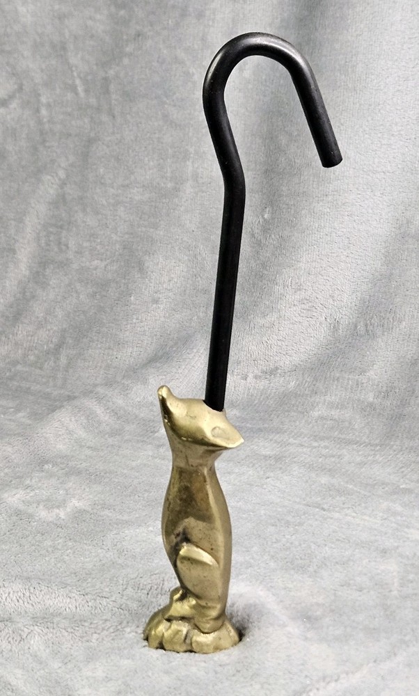Vintage Brass Fox Damper Hook Flue Pull Opener Fireplace Tool Chimney Closer