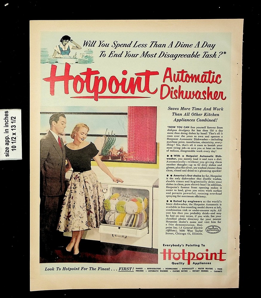 1952 Hotpoint Automatic Dishwasher Vintage Print Ad 21983