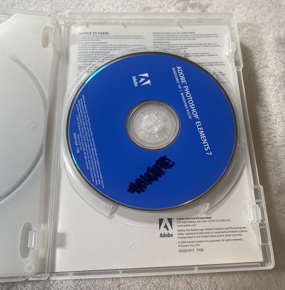 Adobe Photoshop Elements 7 & Premiere Elements 7 Complete 2 Disk CD-Rom Software