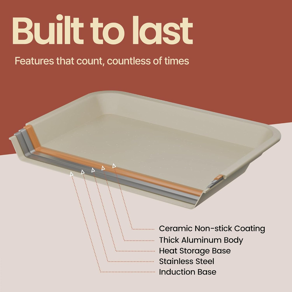 Bakken 4-Piece Bakeware Sets, Nonstick Carbon Steel Baking Sheet, Stackable Spac