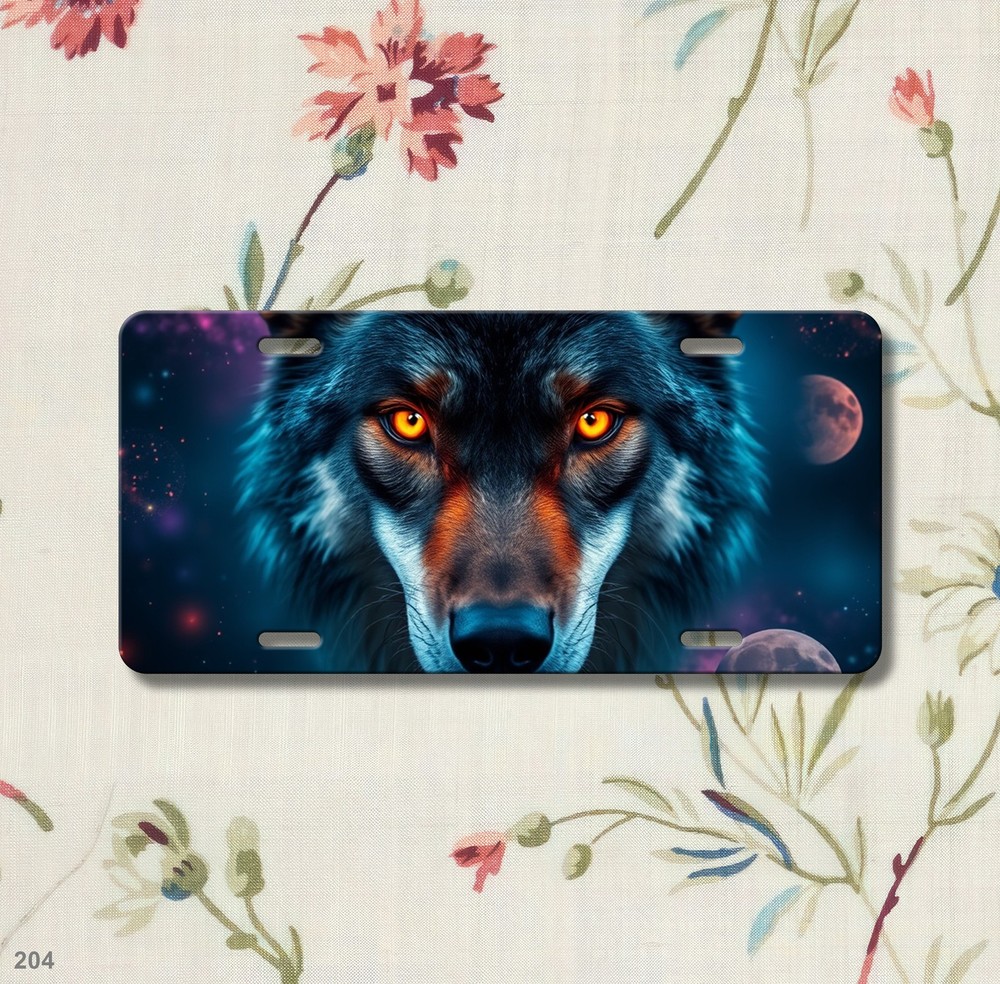 Intense Wolf License Plate Optional Text Front Bumper Plate Unique Gift