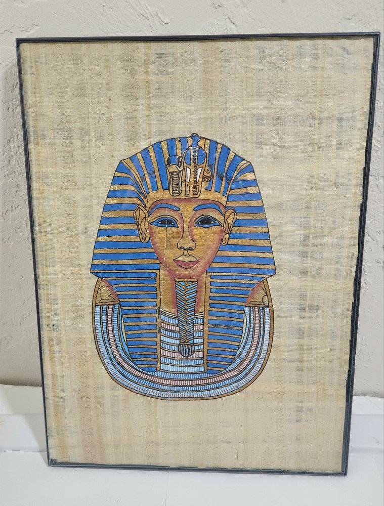 Rare Authentic Hand Painted Ancient Egyptian Papyrus King Tutankhamun