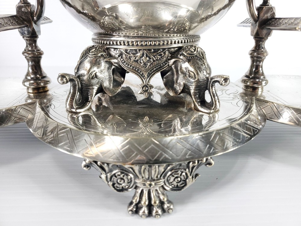 Fancy Antique Silverplate Serving Piece with Elephant Design