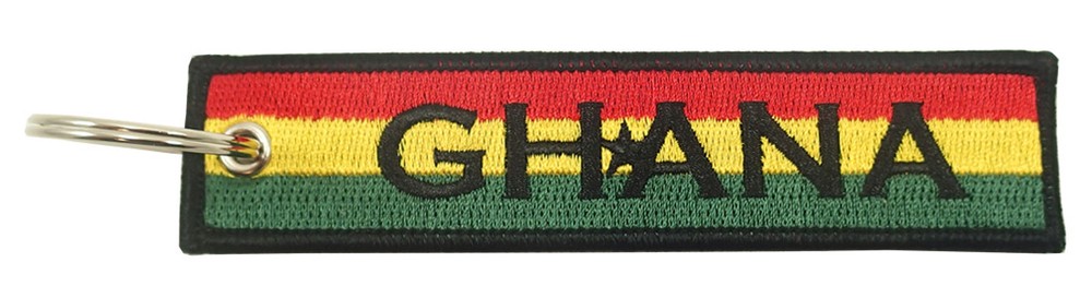 GHANA Flag Key Chain, 100% Embroidered