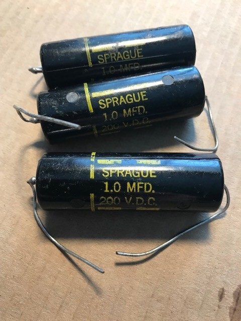 3 NOS Sprague 1.0 MFD 200 V.D.C. Capacitors