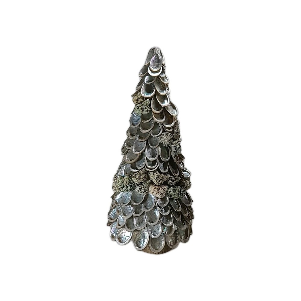 Silver Abalone Shell Seastar Topiary Iridescent Christmas Tree Centerpiece 18.5”