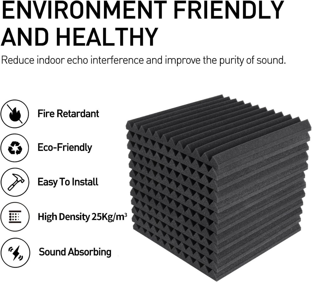 52 Pack Acoustic Foam Panels - Sound Diffusion Studio Foam