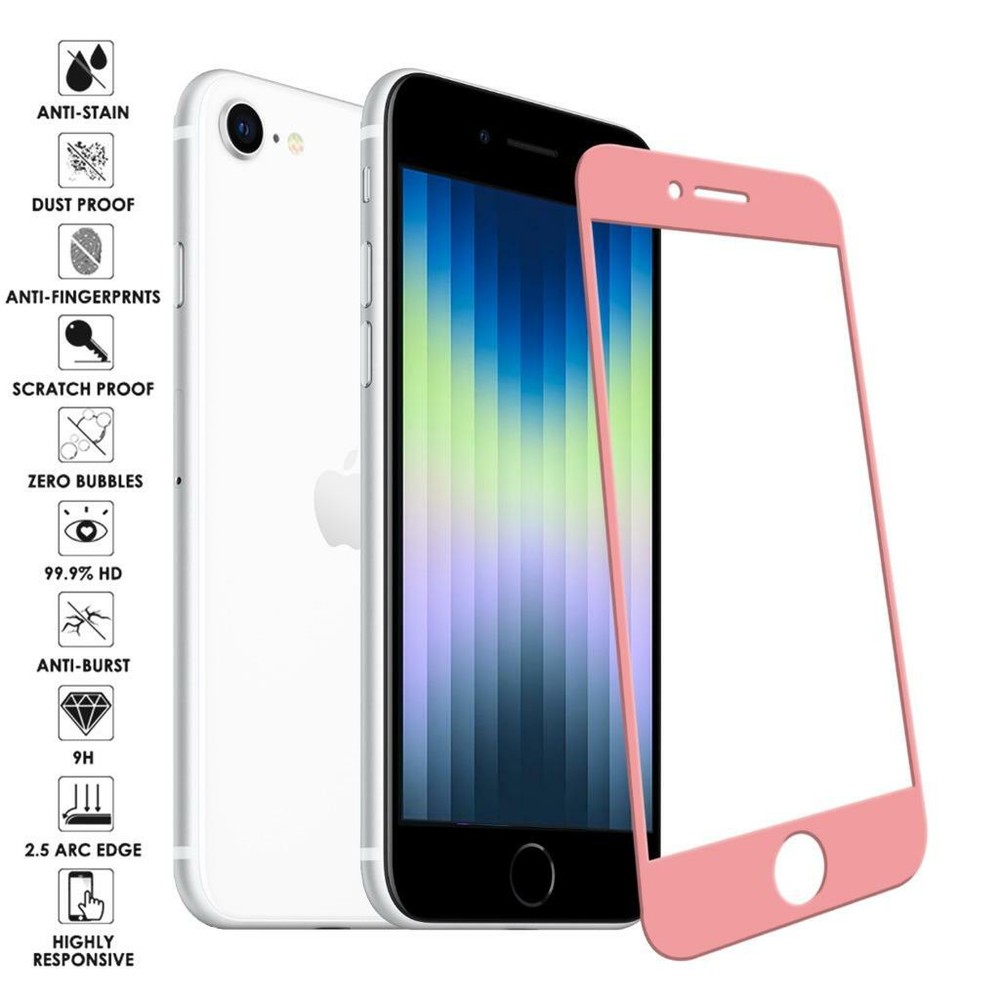 For iPhone SE 2022 2020 7 8 Full Coverage Tempered Glass Screen Protector Cover
