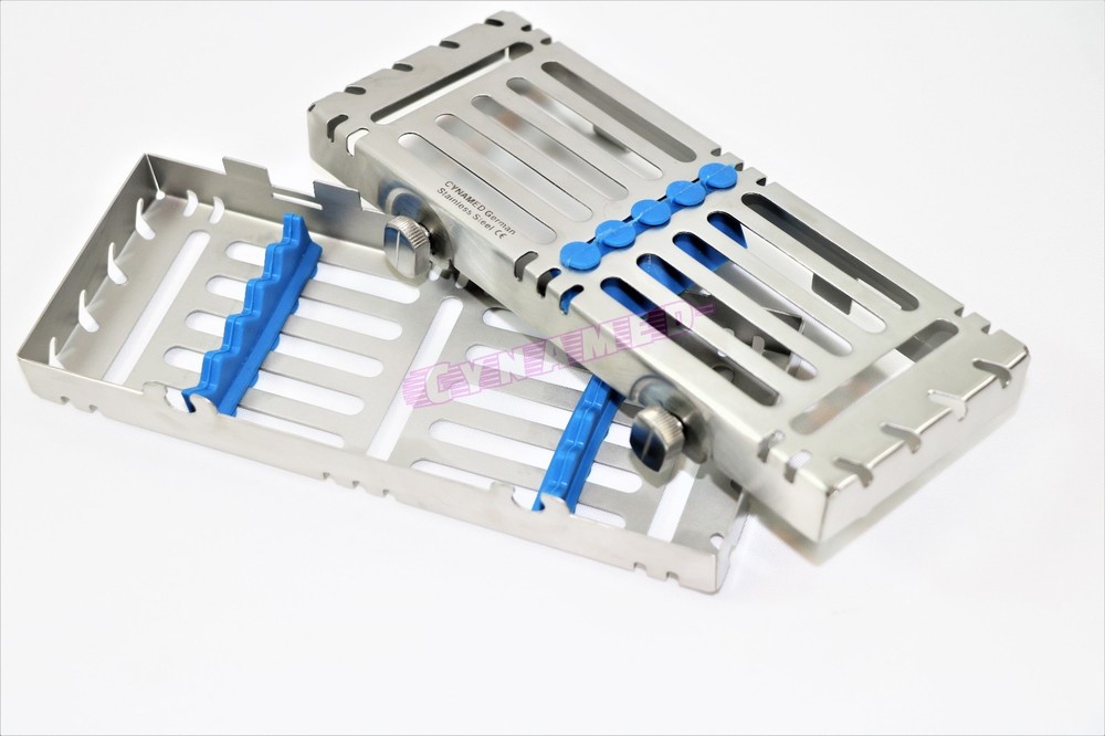 DOUBLE BUTTON DETACHABLE AUTOCLAVABLE STERILIZATION TRAYS 5PCS GERMAN GRADE BLUE