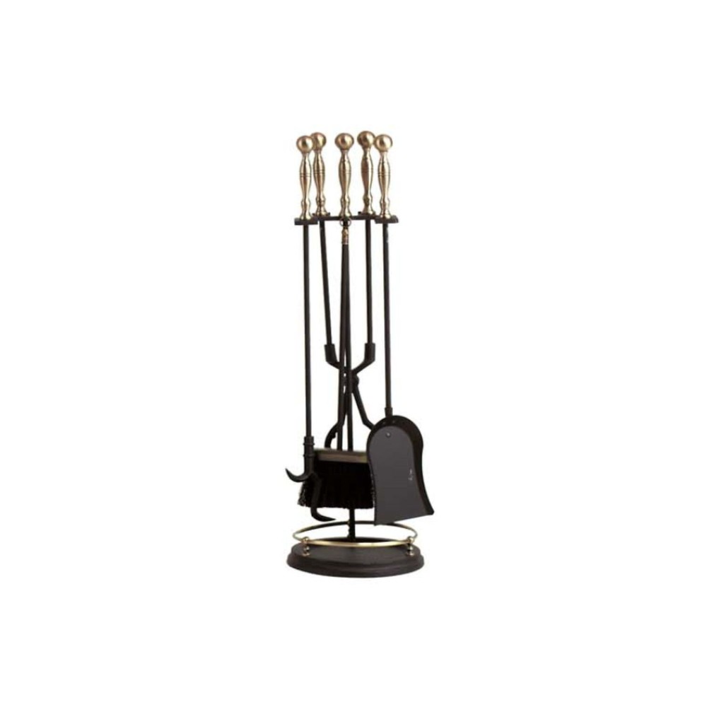 Dagan Five Piece Fireplace Tool Set, Antique Brass and Black