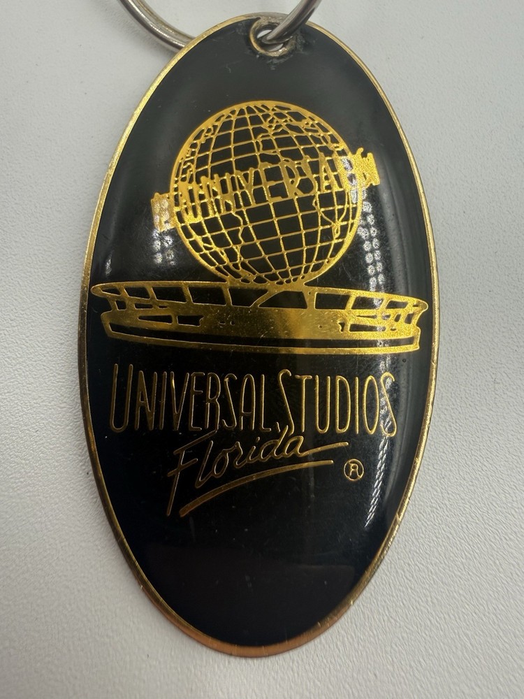 Vintage Universal Studios Florida Globe Keychain Black Gold Metal