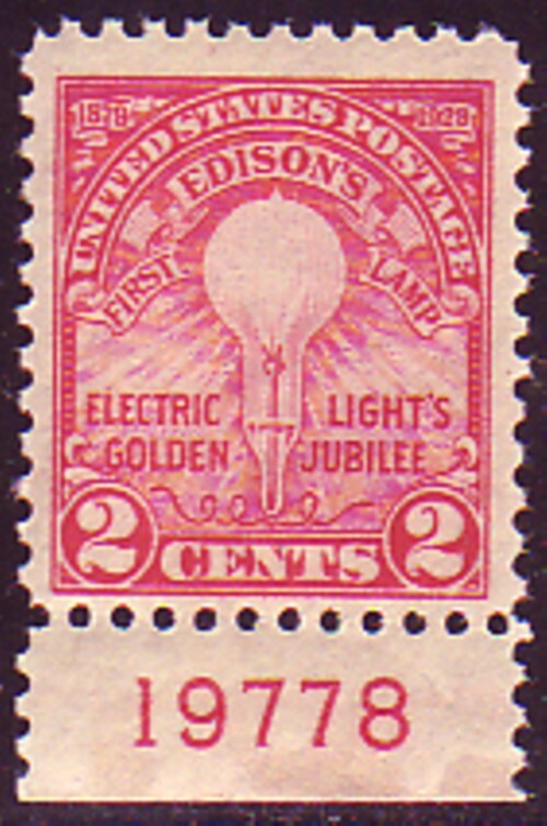 #654 EDISON. PLATE# SINGLE. MF1. NEVER HINGED ORIGINAL GUM.