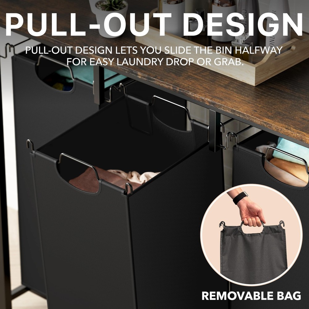 Organize Laundry Fast - 3 Section Sorter with Pull Out Hampers