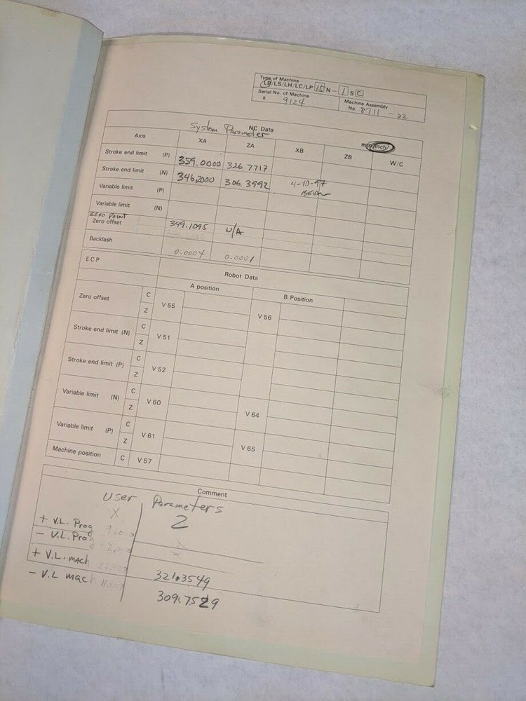 OKUMA LD-15 SOFTWARE AND PARAMETERS BINDER AND DISK