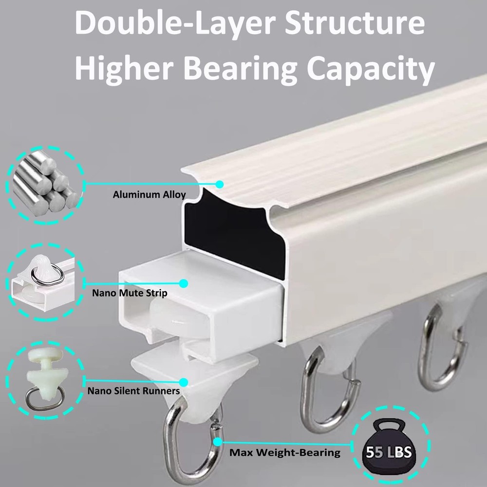 6ft Ceiling Track for Curtains, Never Rust & Enough Rollers and Hooks & Slide...