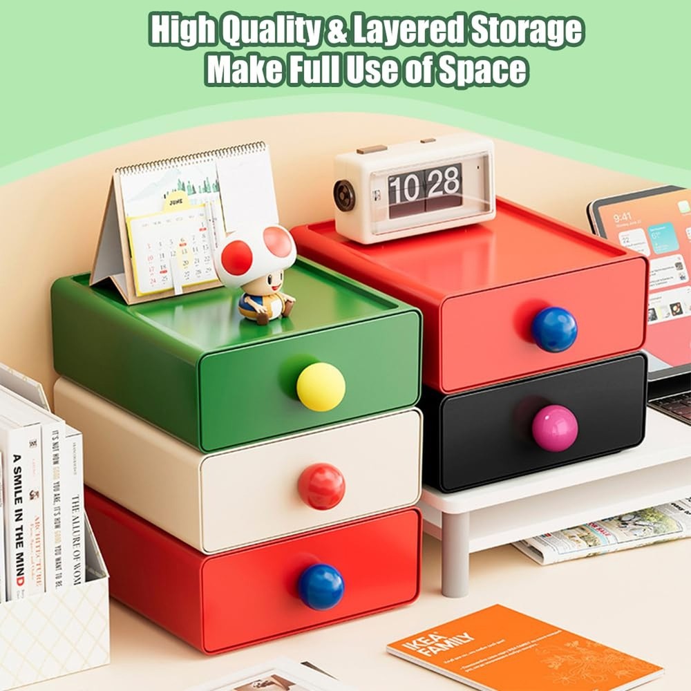 4Pcs Desk Organizer, FHDUSRYO Stackable Desktop Storage Box with Drawer, Larg...
