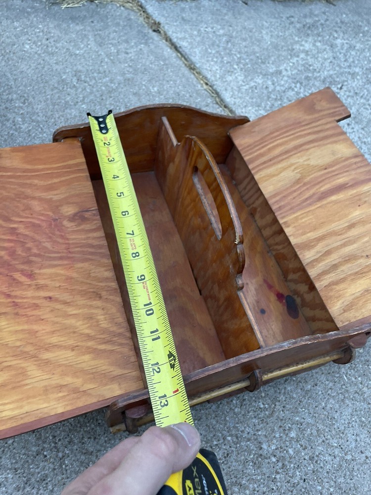 Vintage Wood Sewing Storage Box w/Handle NL