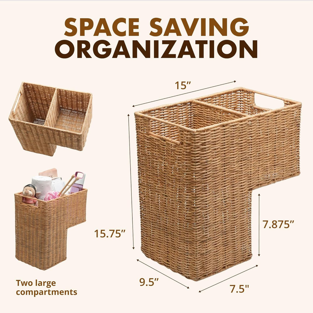 Wicker Step Basket, Natural, Rectangular, 15 X 9.5 X 15.75 In