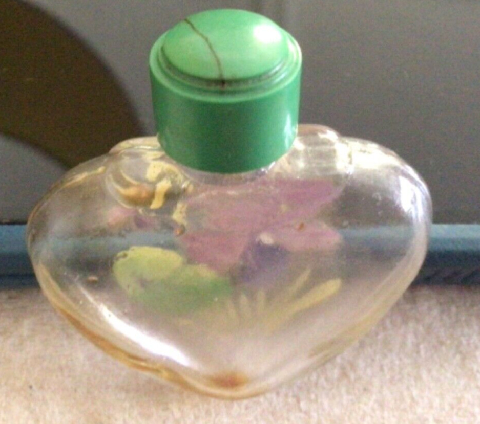 CHARMING 1930s Heart Shaped Hand Painted Perfume Bottle