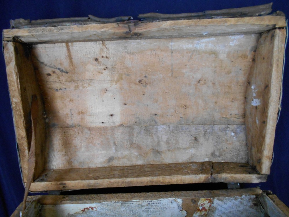 ANTIQUE PRIMITIVE HIDE COVERED DOME TOP TRAVELING TRUNK