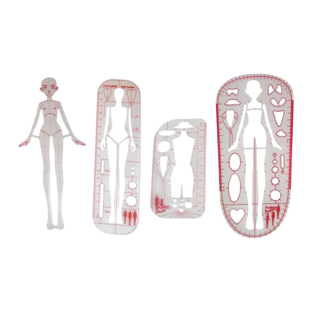 4 Pieces Fashion Drawing Template Ruler Set 4 Models Patterns for Tailoring