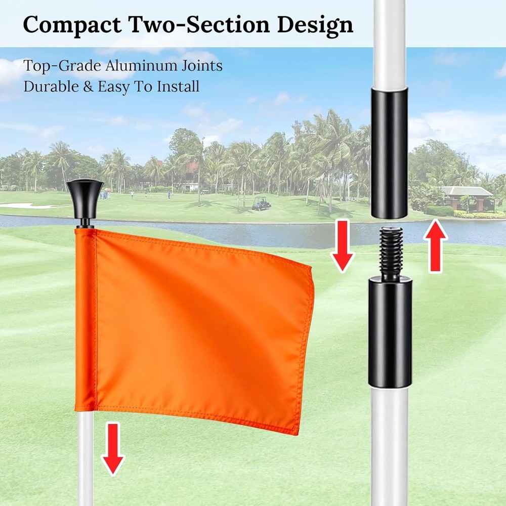 2 Pack Golf Flagpole - Portable Detachable Design - Ball Retrieval Base, Perfect