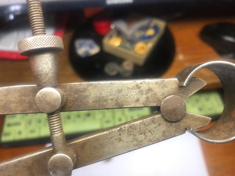 Vintage 9” Lufkin Rule Co Caliber Compass Adjustable Threaded Knob Spring Loaded