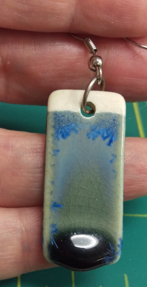 Beautiful Blue Ceramic Earrings - Blue glaze on both sides thicker at bottom