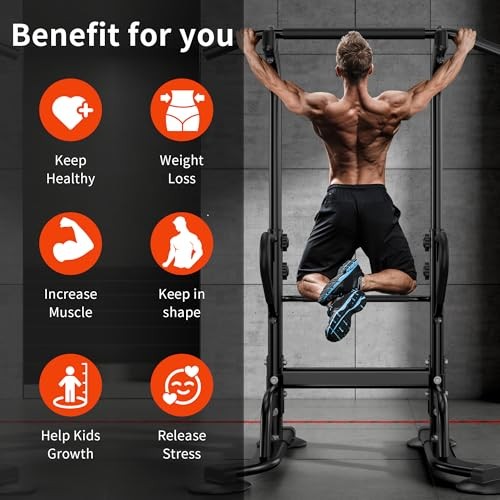 Power Tower 11 Height Adjustable Pull Up Bar and Dip Station Multi-Function