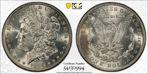 1886 P Morgan Silver Dollar PCGS MS-65