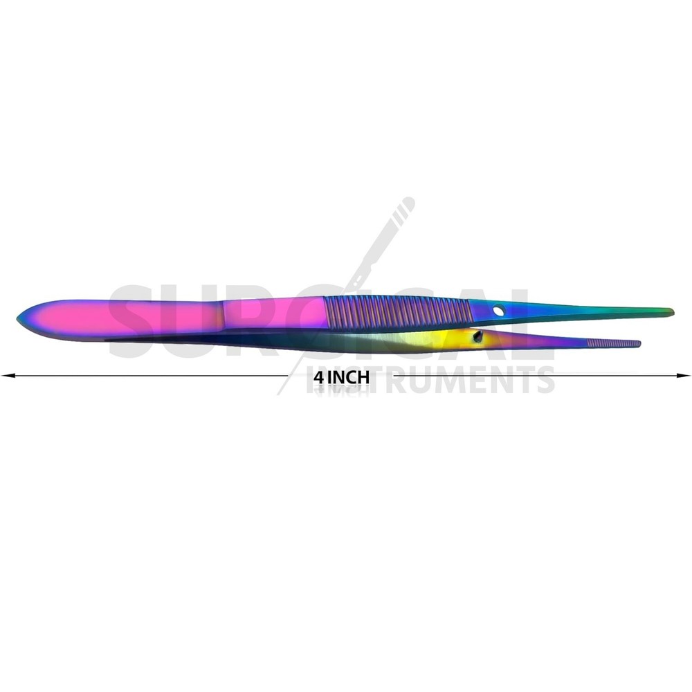 Iris Forceps 4" - Fine Point Multi Rainbow Color Stainless Steel German Grade