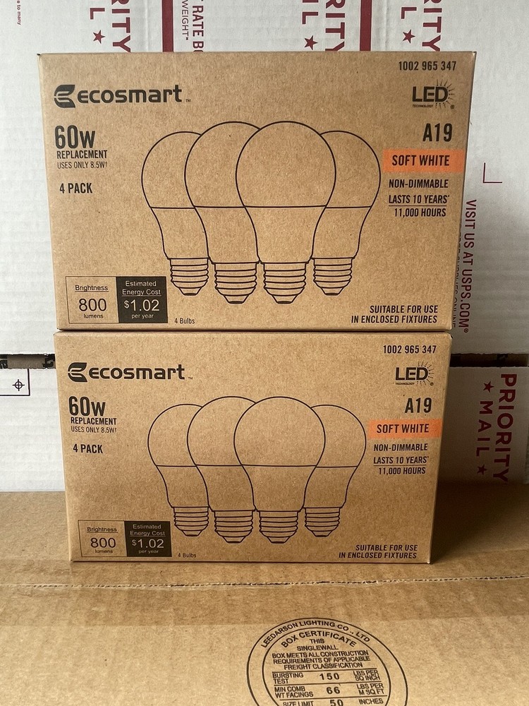 2 (4-Pack) EcoSmart 60-Watt  A19 Non-Dimmable LED Light Bulb Soft White