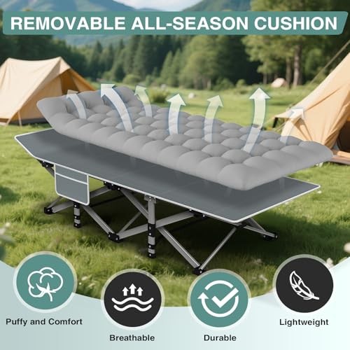 Camping Cot for Adults - Heavy Basic - 75x28x15" Gray Cot + Gray Pad(update)