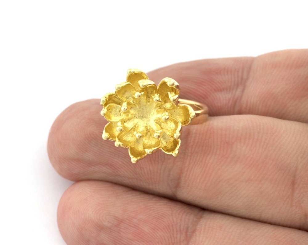 Lotus Flower Ring, Adjustable Ring, Raw brass (7 - 9US inner size) 5151