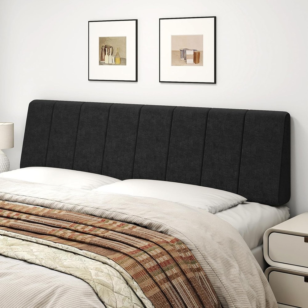 King Size Upholstered Linen Headboard Black Thick Bed