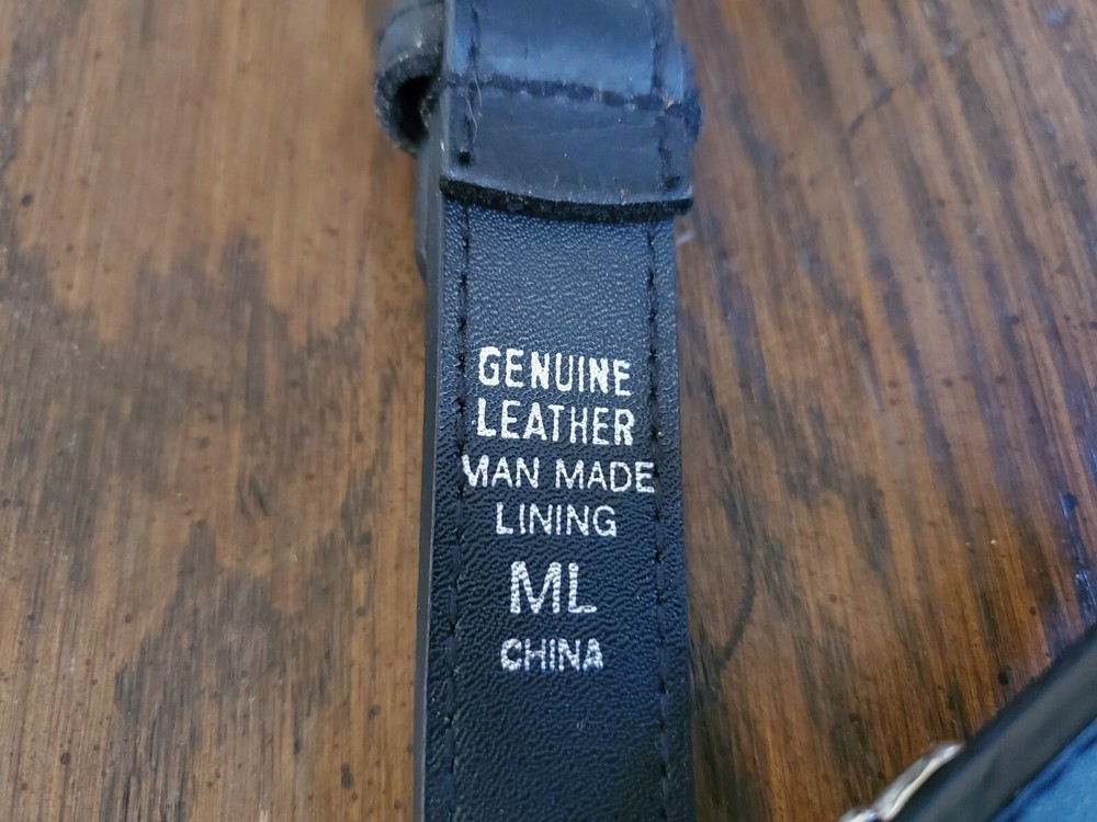 Black Leather Belt With Silver Tone Links, Size ML