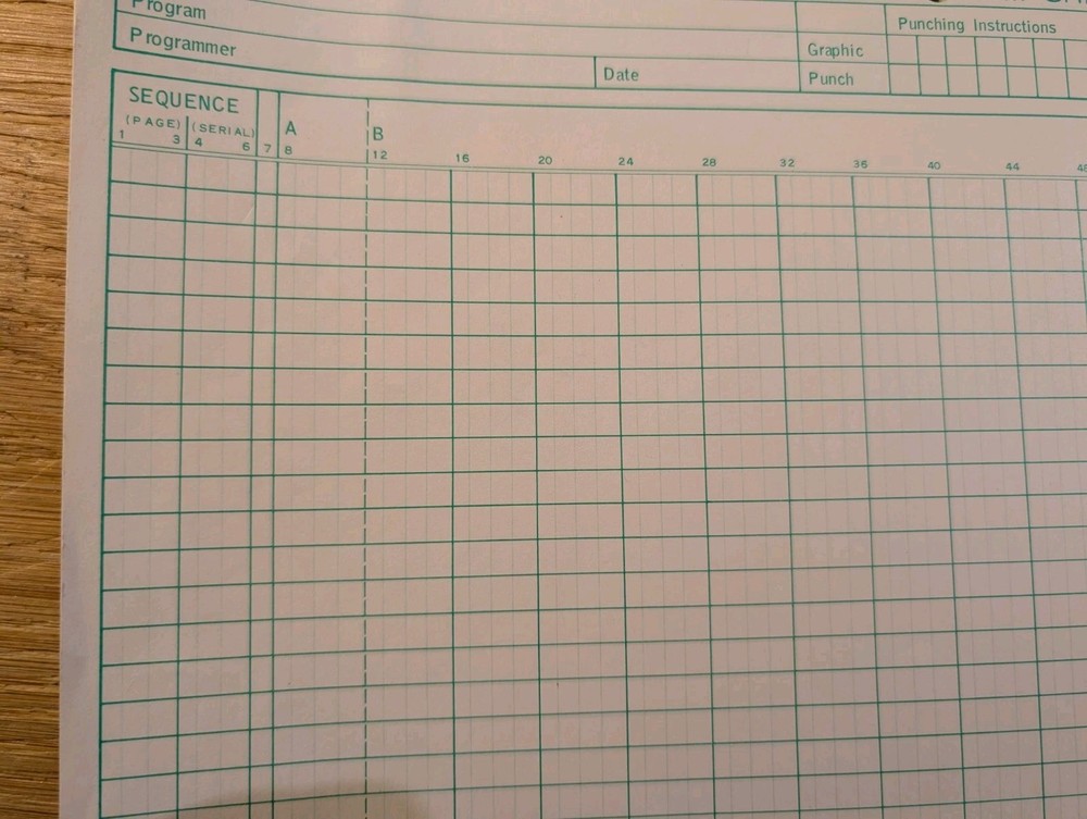 ONE (1) IBM Cobol Coding Form Program Sheet 1970's Form R 10-035