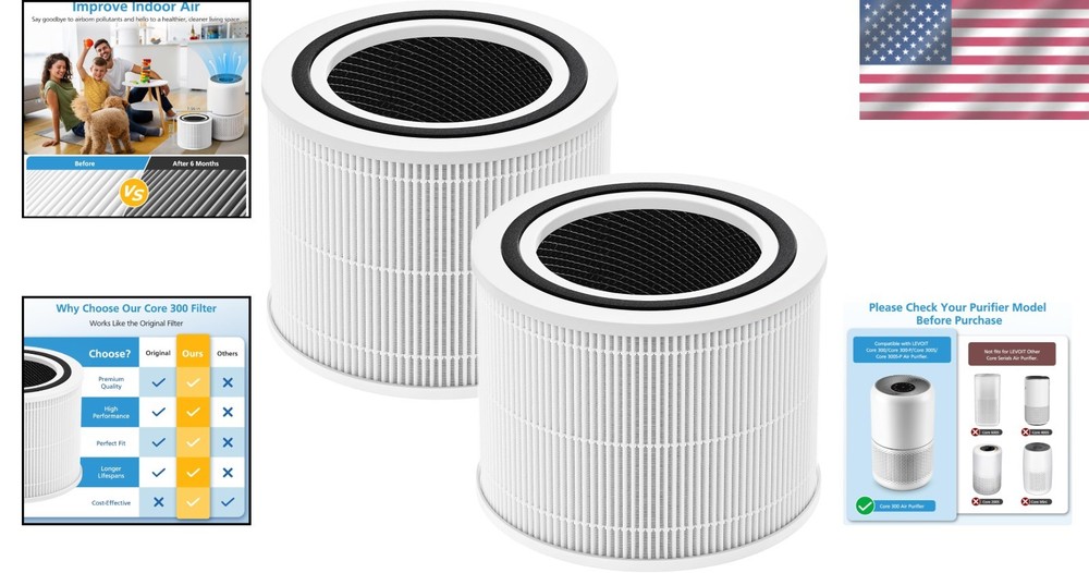 Eco-Friendly 2 Pack LEVOIT Core 300 Replacement Filter - Optimal Air Quality