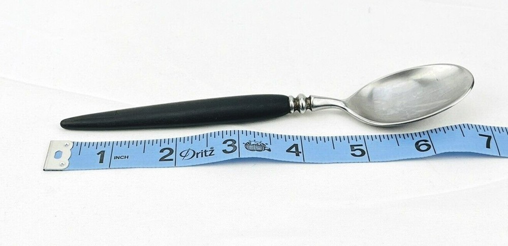 VTG Mid Century Guildcraft Forged Stainless Black Handle Pattern SS Flatware Set