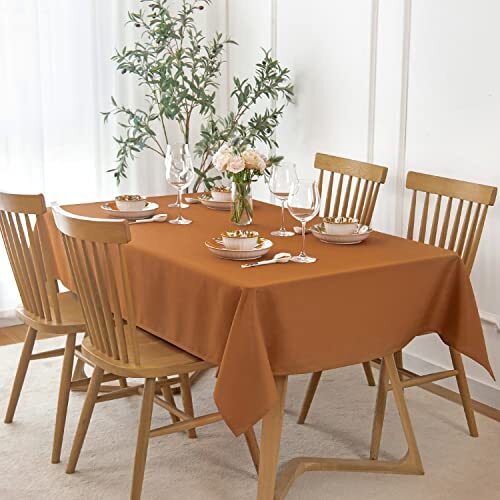 maxmill Slubby Textured Rectangular Tablecloth Water Resistance Antiwrinkle S...
