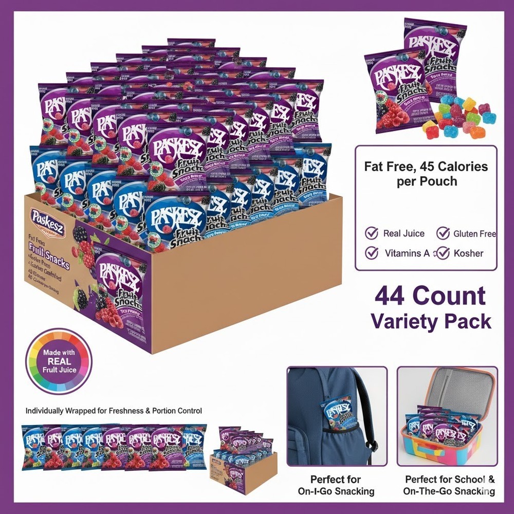 Paskesz Fruit Snacks Variety Pack, Kosher Certified, 44 Count
