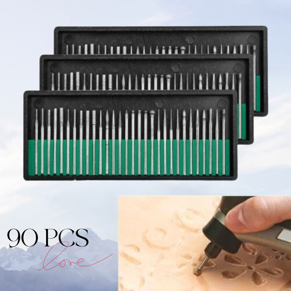 90 Pcs Diamond Burr Bits Drill Set Rotary Multi Tool Accessories Kit For Dremel