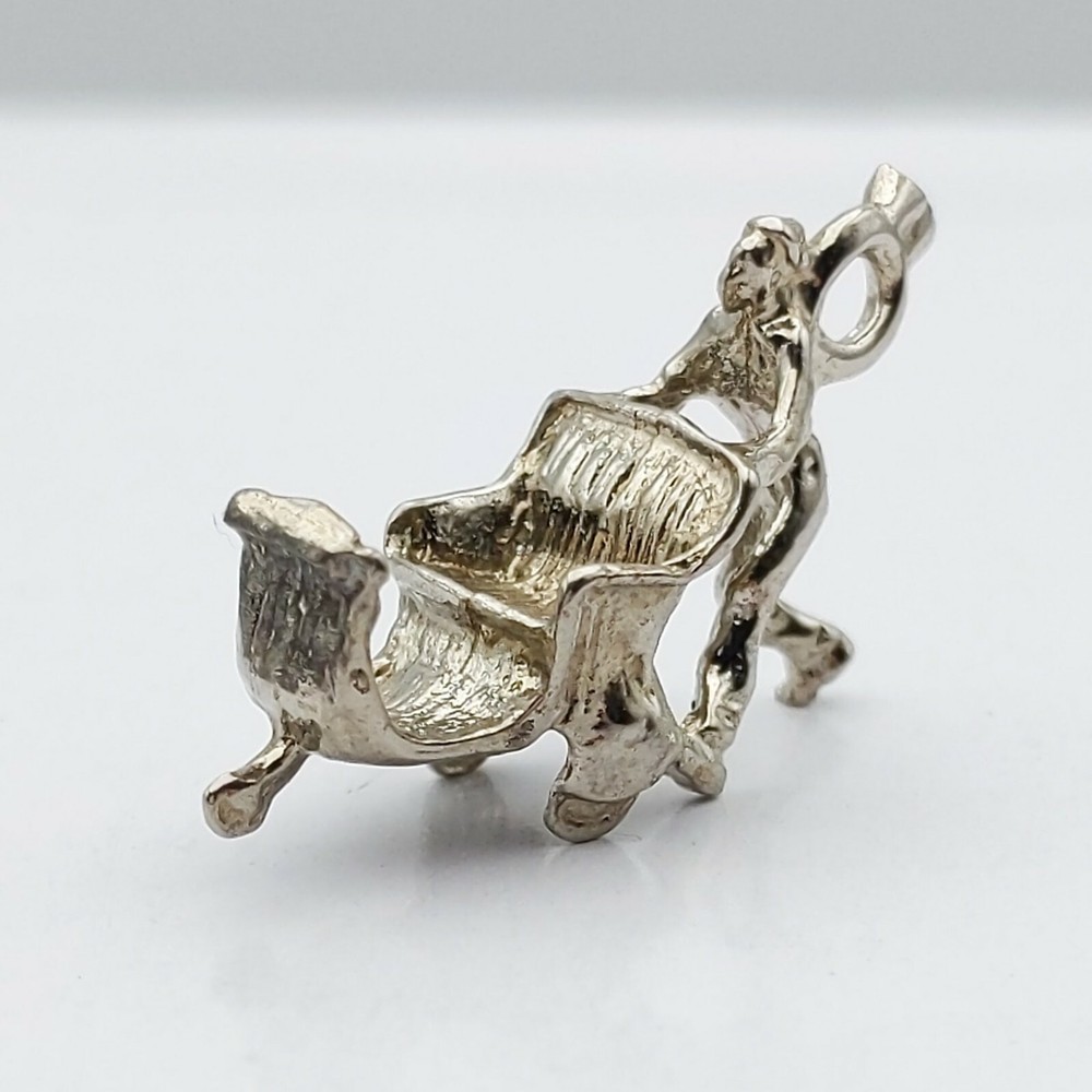 Man Pushing Stroller Silver Charm