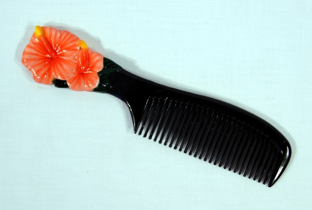 Hand Painted Red Rose Flower Comb B29F